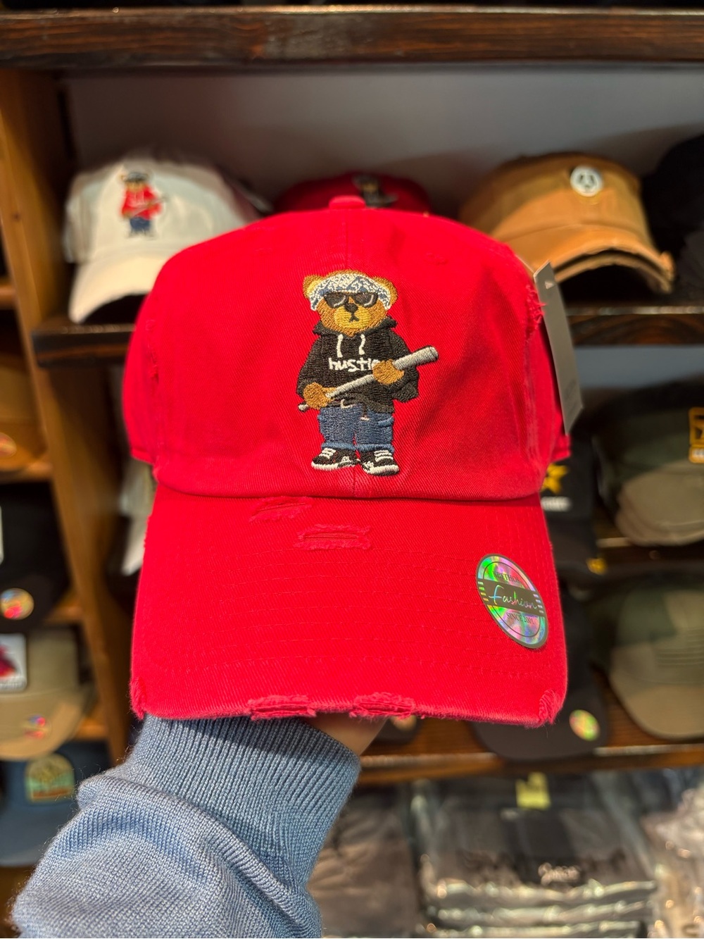 Red Embroidered Bear Baseball Cap - Casual Streetwear